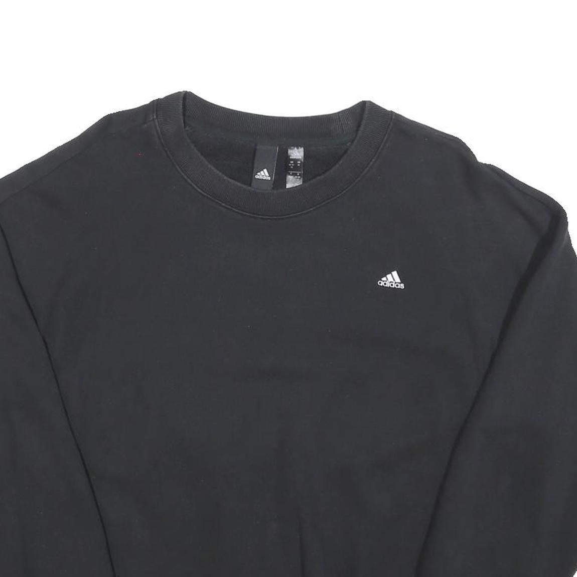 ADIDAS Womens Black Cotton Blend Sweatshirt Crew Neck M Minimalist Logo Comfort