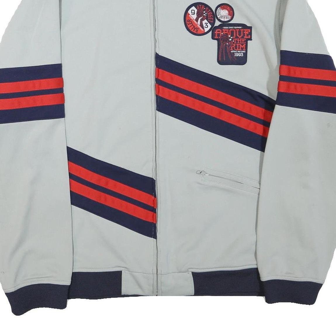 REEBOK Mens Grey & Navy Blue Athletic Jacket L Polyester Blend Zip Track Sports