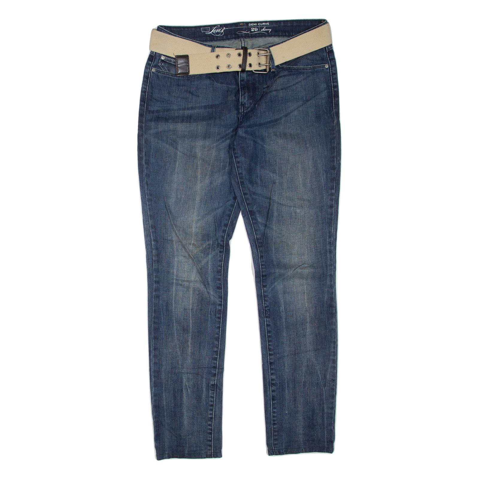 LEVI'S Demi Curve Belted Womens Jeans Blue Regular Skinny Stone Wash W29 L31