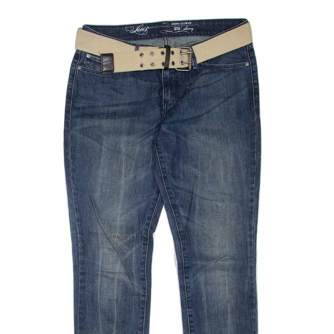 LEVI'S Demi Curve Belted Womens Jeans Blue Regular Skinny Stone Wash W29 L31