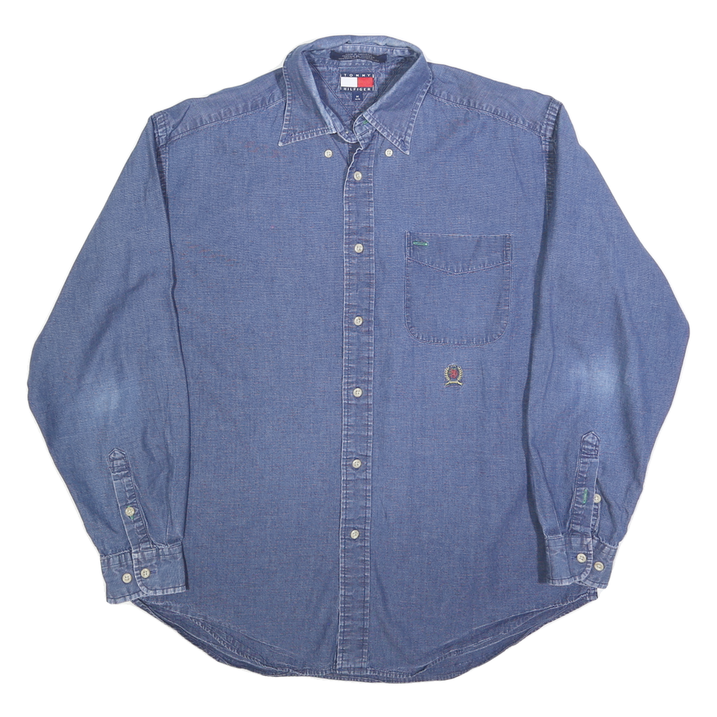 TOMMY HILFIGER Mens Blue Denim Shirt M Cotton Blend Classic Fit Casual