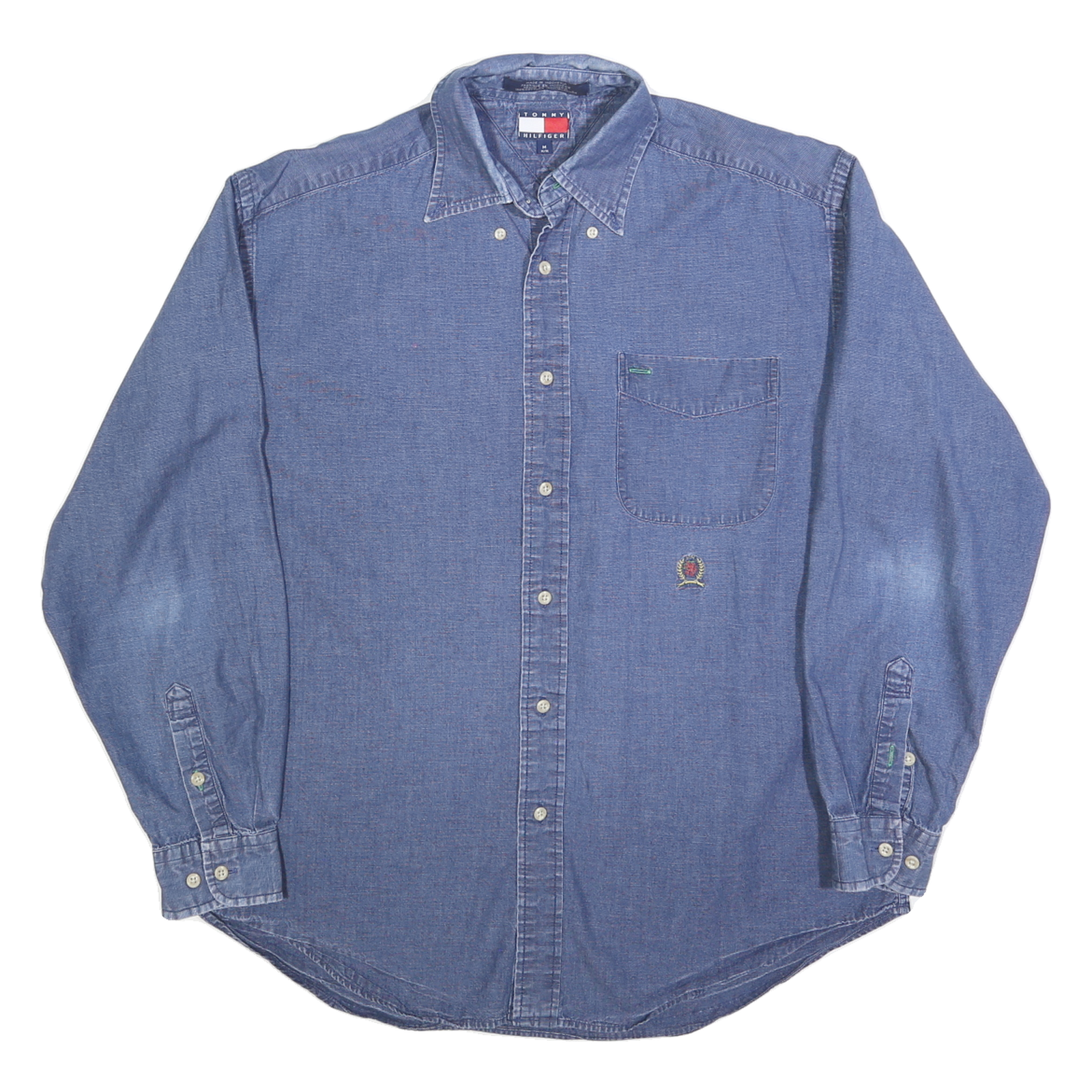 TOMMY HILFIGER Mens Blue Denim Shirt M Cotton Blend Classic Fit Casual