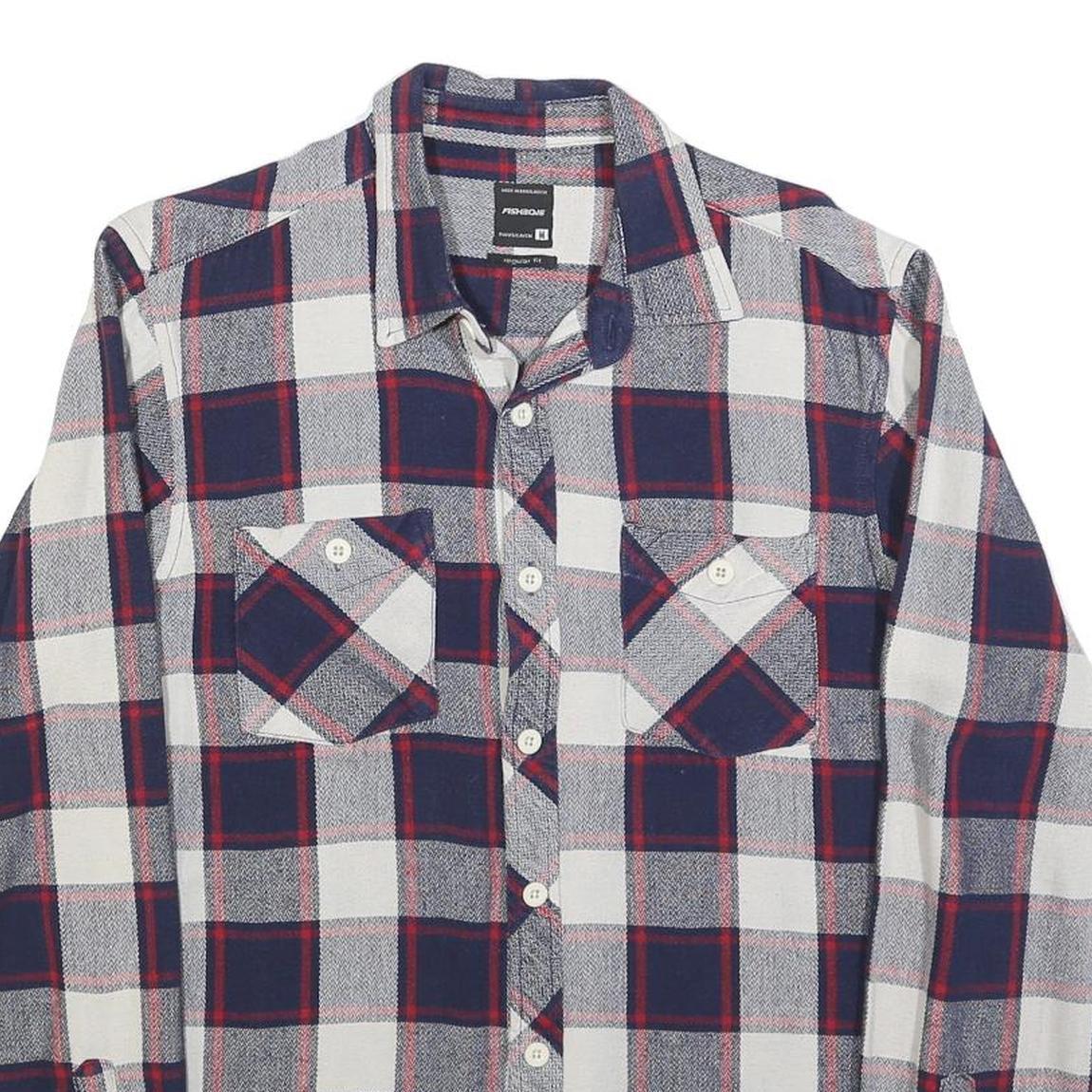 FISHBONE Mens Blue & White Check Shirt M Long Sleeve Cotton Blend Casual