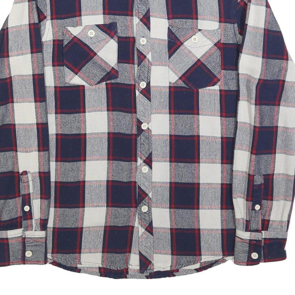FISHBONE Mens Blue & White Check Shirt M Long Sleeve Cotton Blend Casual