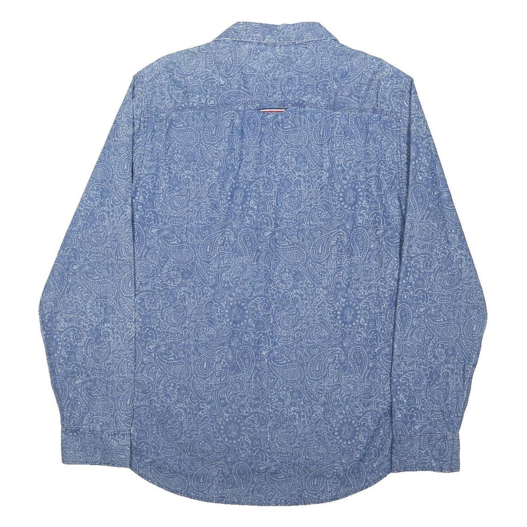 TOMMY HILFIGER Mens Blue Paisley Cotton Blend Shirt L Long Sleeve Button Collar