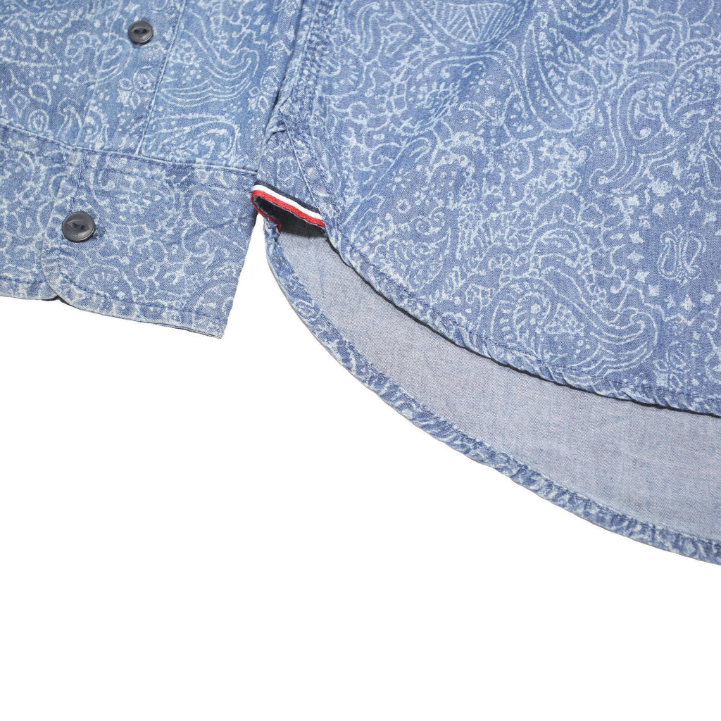 TOMMY HILFIGER Mens Blue Paisley Cotton Blend Shirt L Long Sleeve Button Collar
