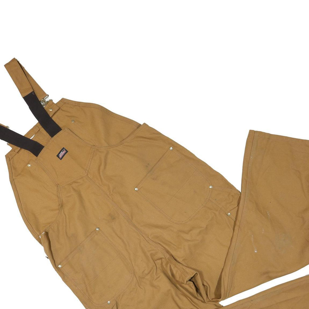 DICKIES Mens Brown Cotton Blend Dungarees Loose Fit Workwear L W44 L28 Heavy