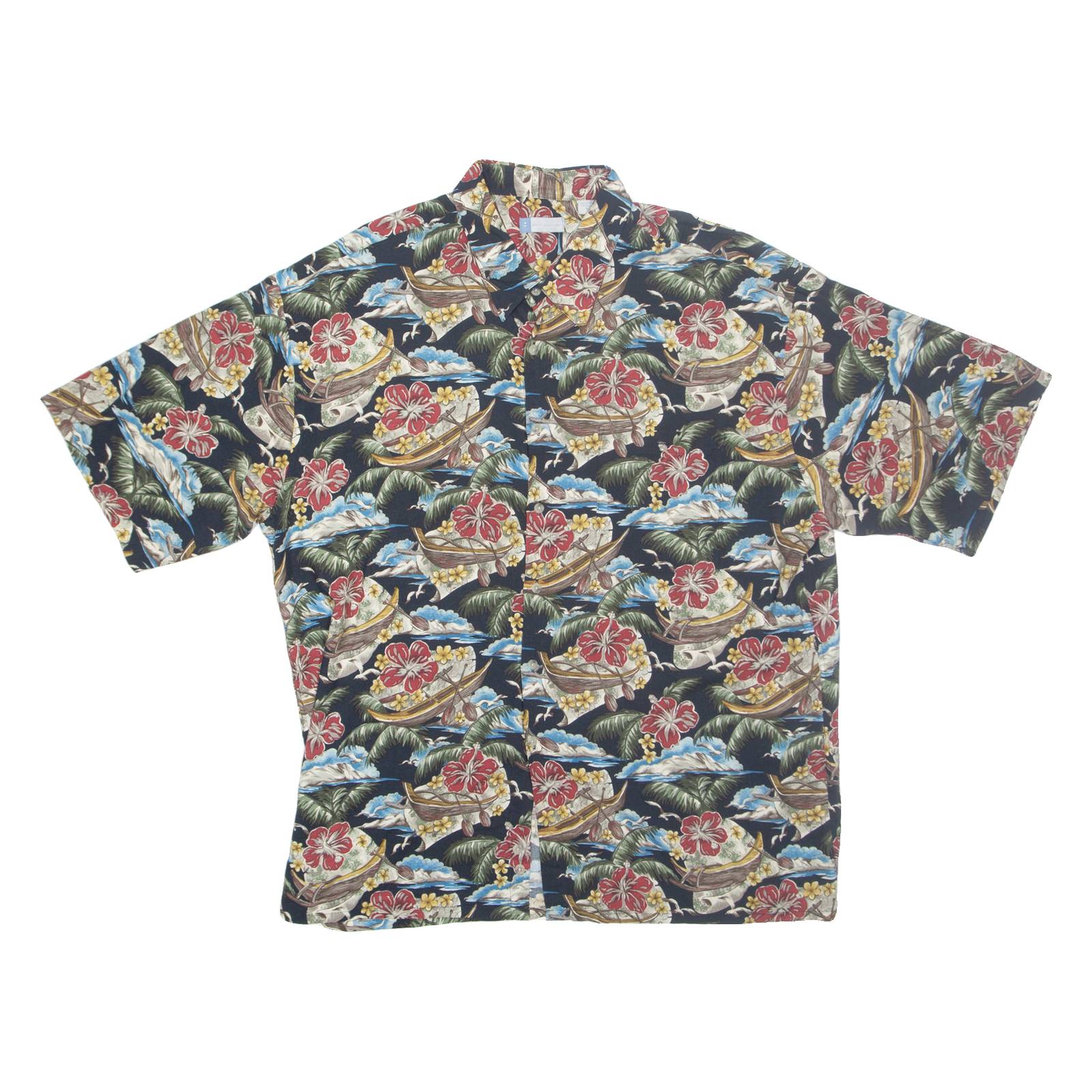HALF MOON BAY Mens Hawaiian Shirt Black Crazy Pattern 2XL