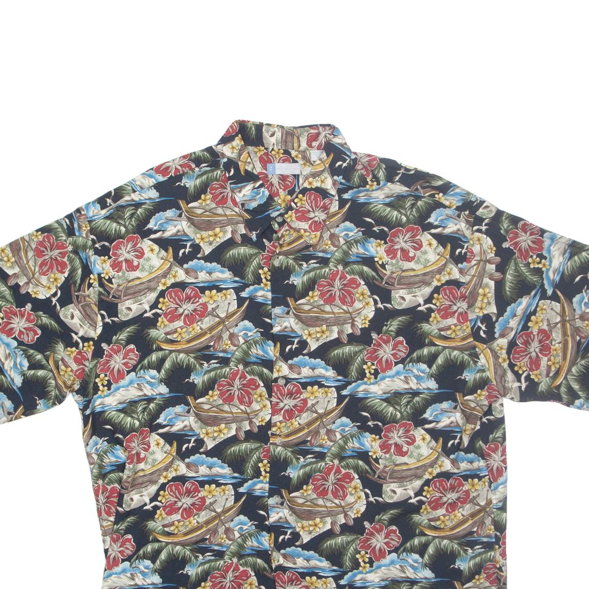 HALF MOON BAY Mens Hawaiian Shirt Black Crazy Pattern 2XL