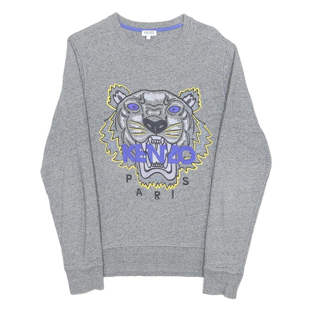 KENZO Mens Grey Tiger EMBROIDERY Crew Neck S Sweatshirt Cotton Blend Pullover