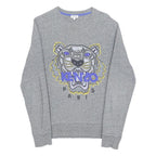 KENZO Mens Grey Tiger EMBROIDERY Crew Neck S Sweatshirt Cotton Blend Pullover