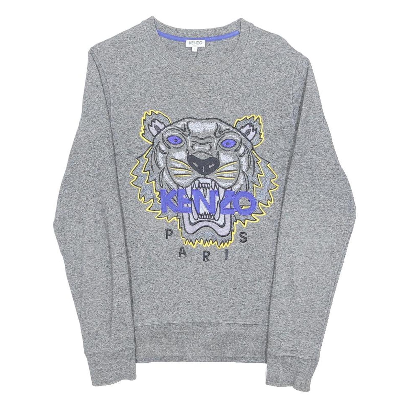 KENZO Mens Grey Tiger EMBROIDERY Crew Neck S Sweatshirt Cotton Blend Pullover