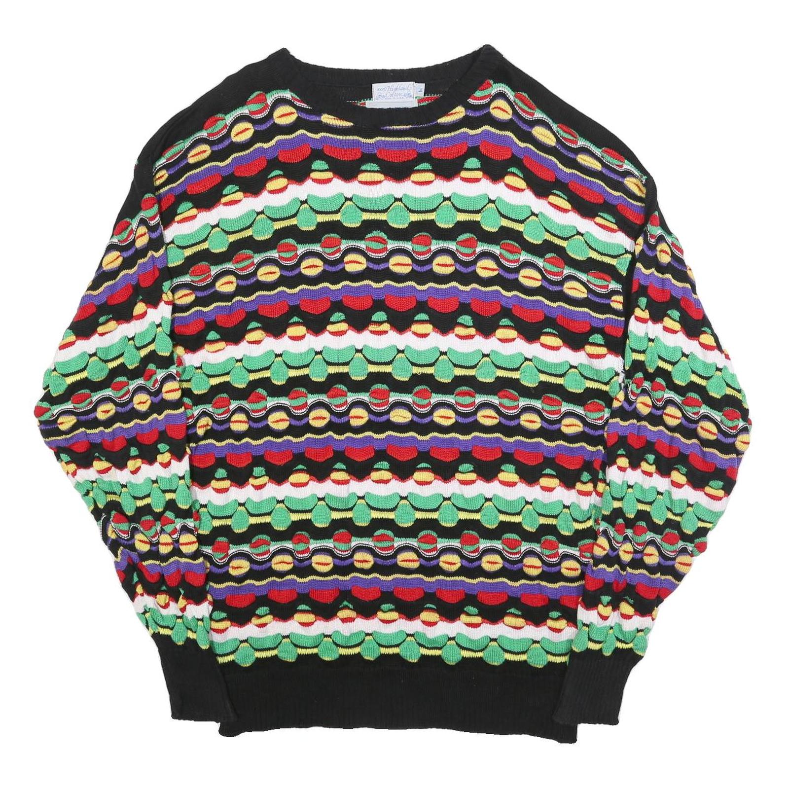 MARK HONORS Mens Black Patterned Cotton Patterned Crew Neck Basic Knit Jumper M