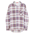 TOMMY HILFIGER Mens White & Blue Check Shirt M Casual Cotton Blend Long Sleeve