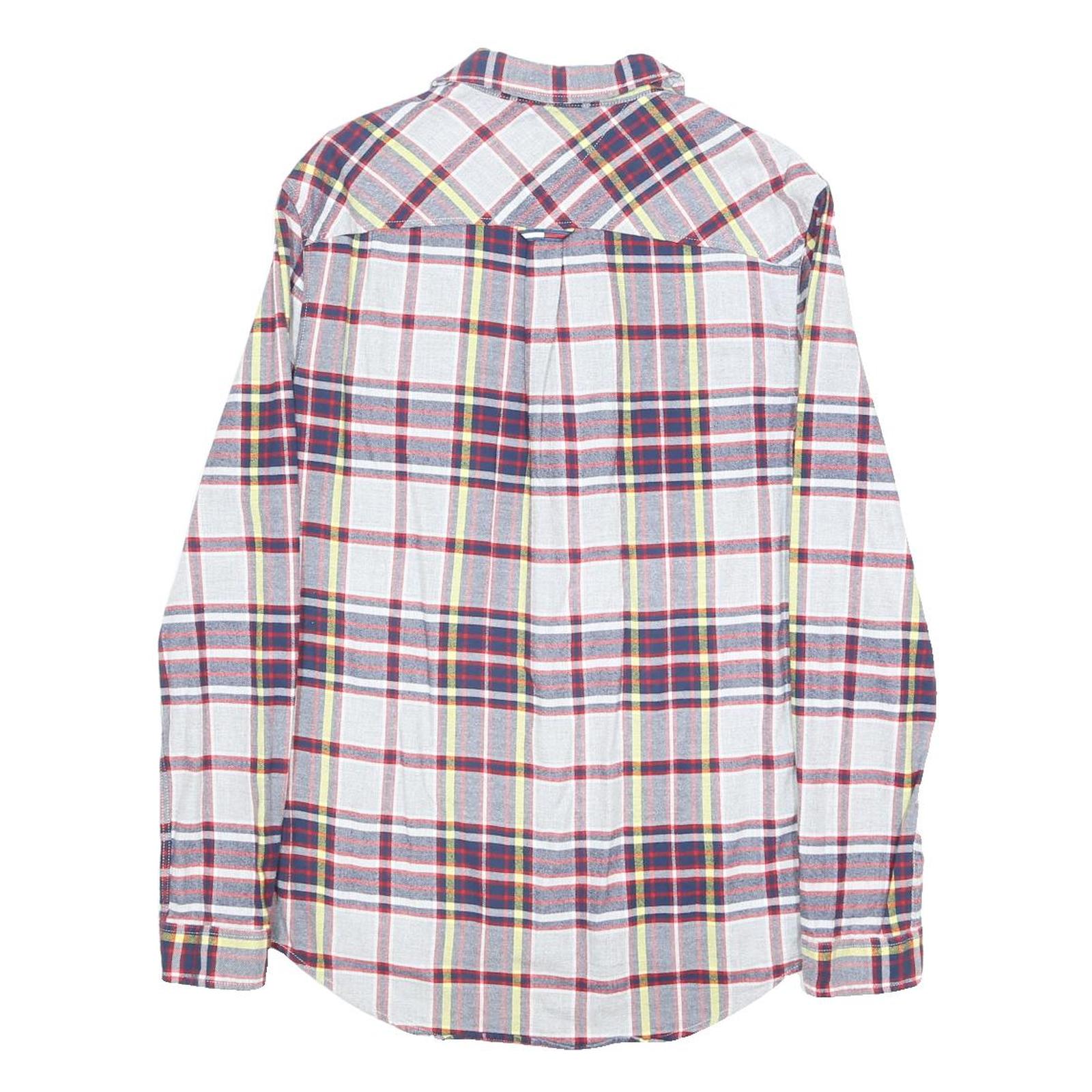 TOMMY HILFIGER Mens White & Blue Check Shirt M Casual Cotton Blend Long Sleeve