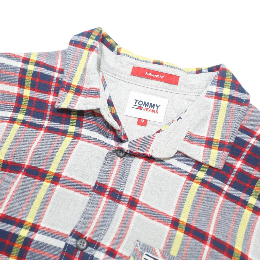 TOMMY HILFIGER Mens White & Blue Check Shirt M Casual Cotton Blend Long Sleeve