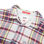 TOMMY HILFIGER Mens White & Blue Check Shirt M Casual Cotton Blend Long Sleeve