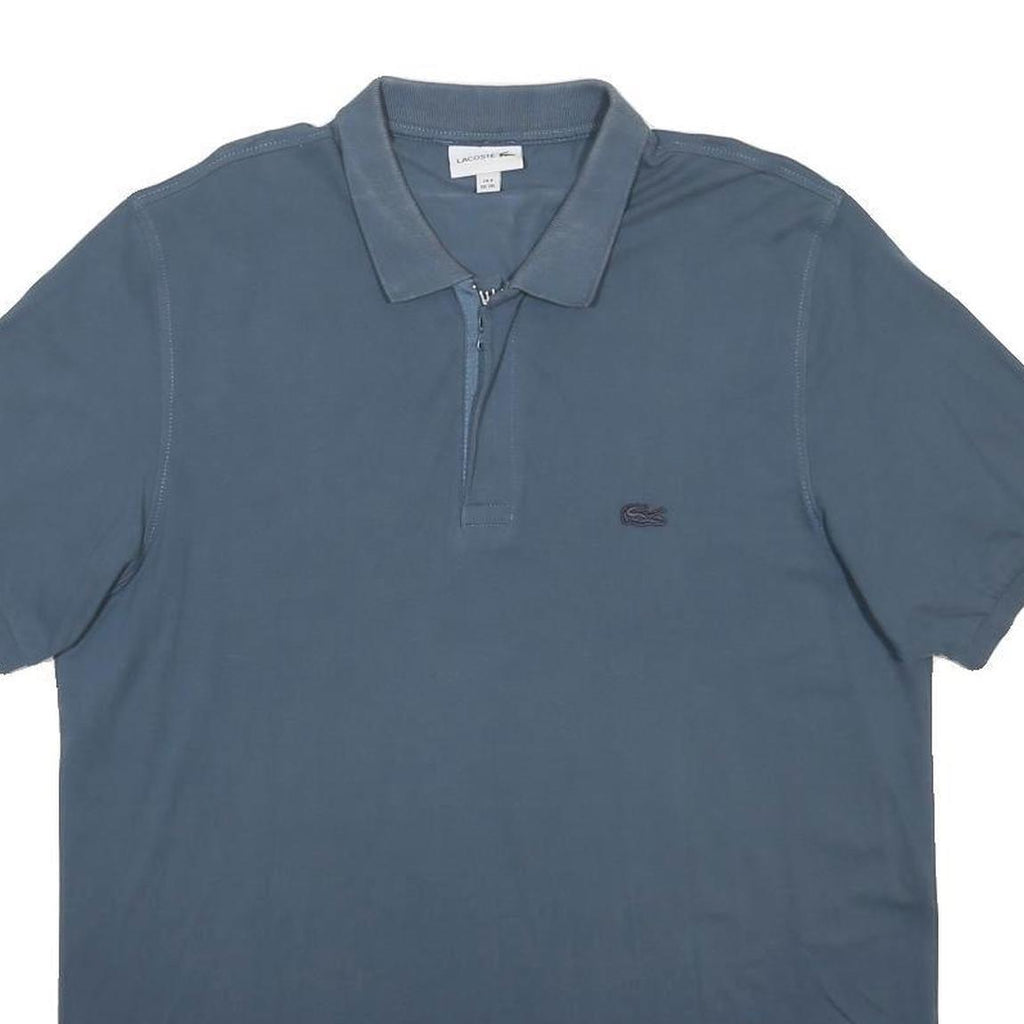 LACOSTE Mens Blue Cotton Blend Short Sleeve Plain 3XL Classic Polo Shirt Zip
