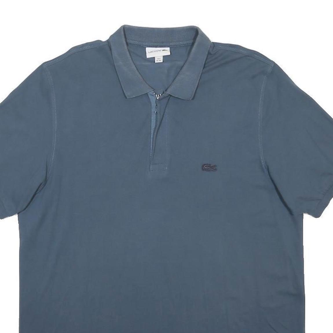 LACOSTE Mens Blue Cotton Blend Short Sleeve Plain 3XL Classic Polo Shirt Zip