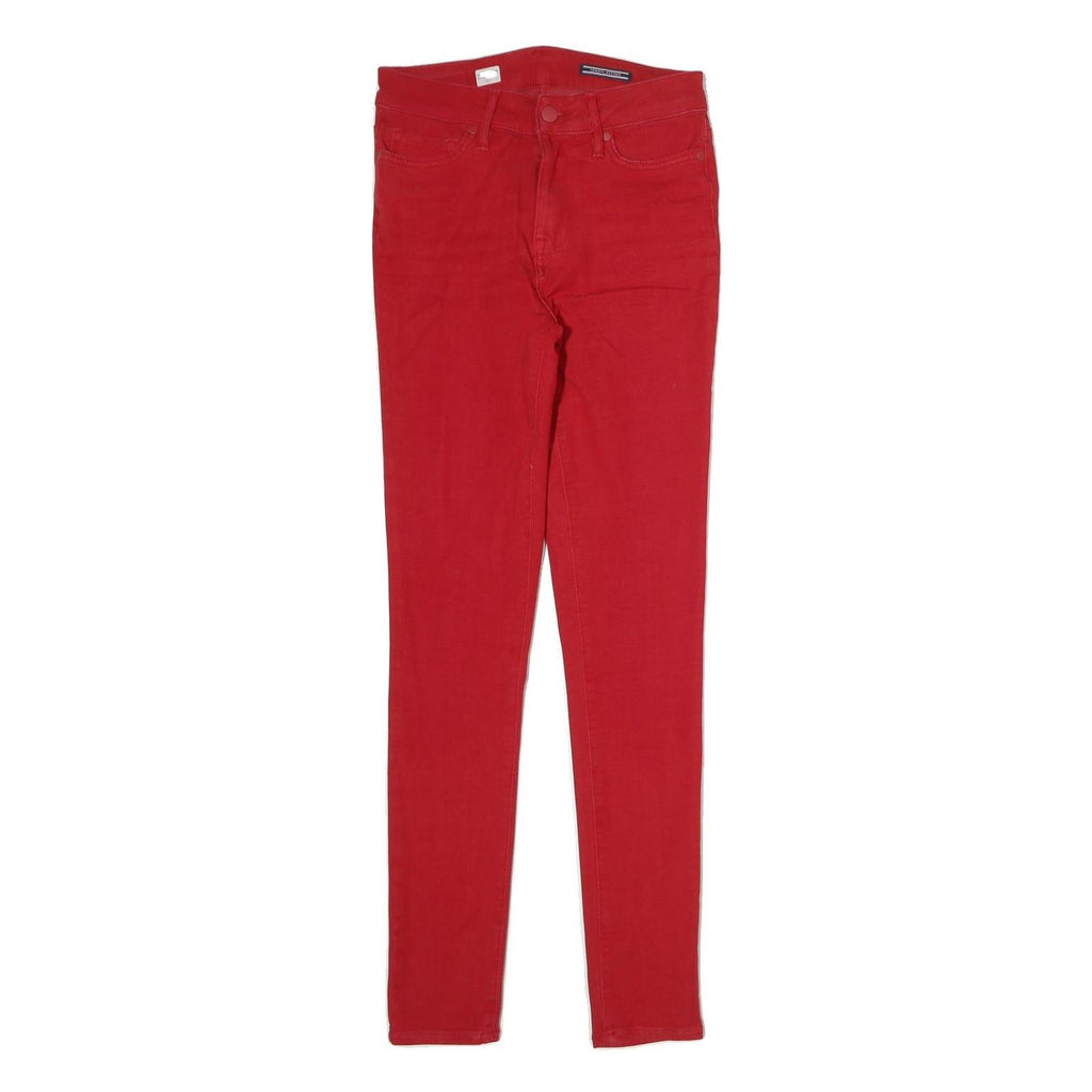 TOMMY HILFIGER Womens Cotton Red Slim Skinny Trousers W26 L28 Stylish Zip