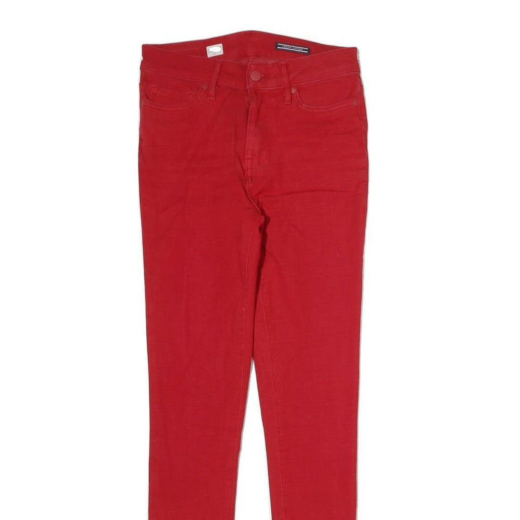 TOMMY HILFIGER Womens Cotton Red Slim Skinny Trousers W26 L28 Stylish Zip