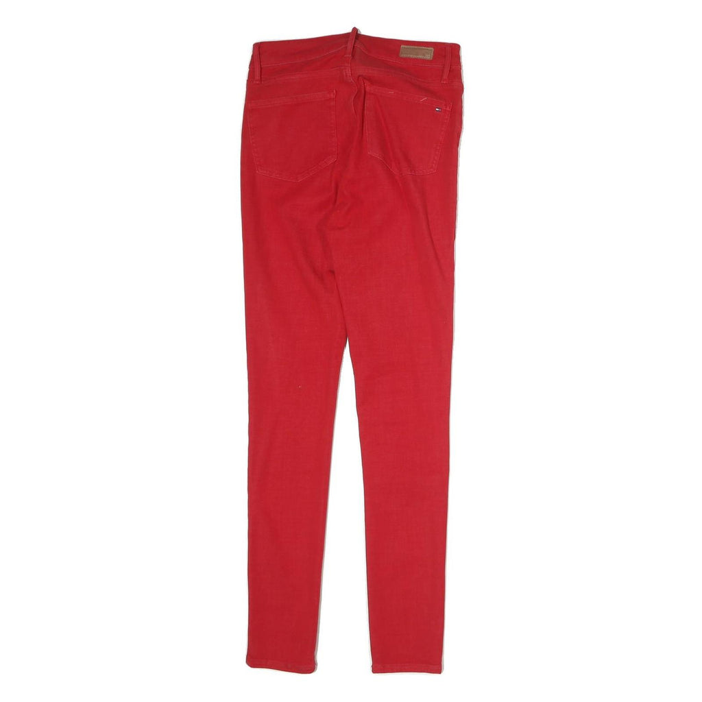 TOMMY HILFIGER Womens Cotton Red Slim Skinny Trousers W26 L28 Stylish Zip