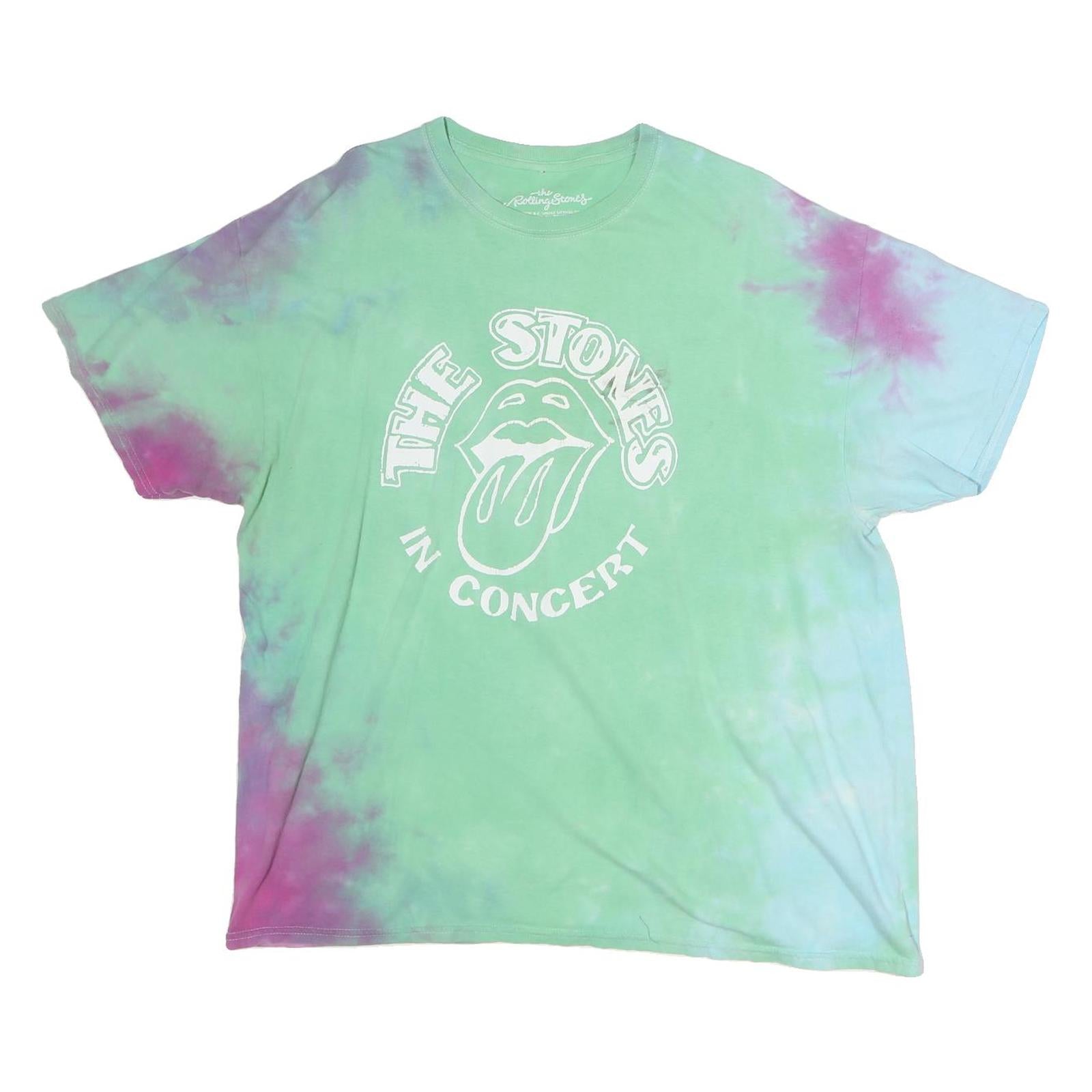THE ROLLING STONE Mens Green & Pink Tie Dye Graphic T-Shirt L Short Sleeve Crew