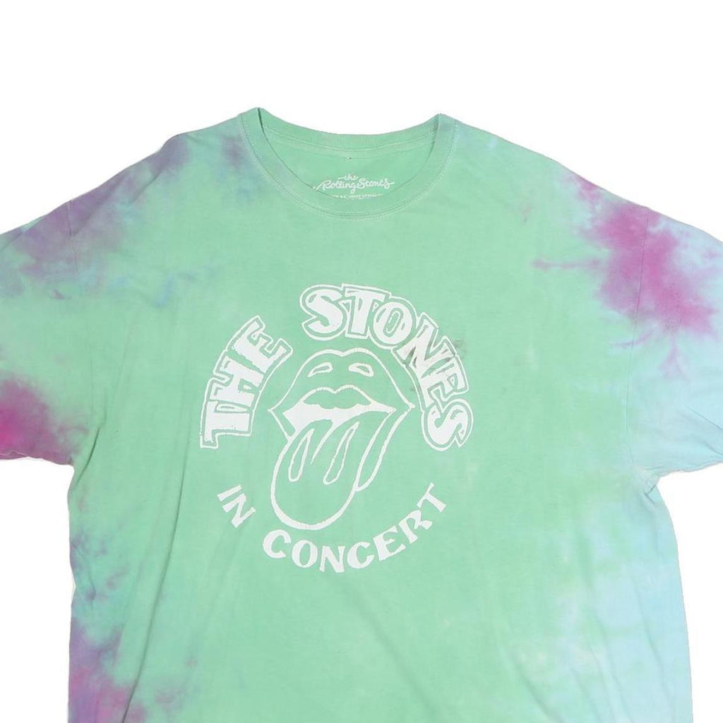 THE ROLLING STONE Mens Green & Pink Tie Dye Graphic T-Shirt L Short Sleeve Crew