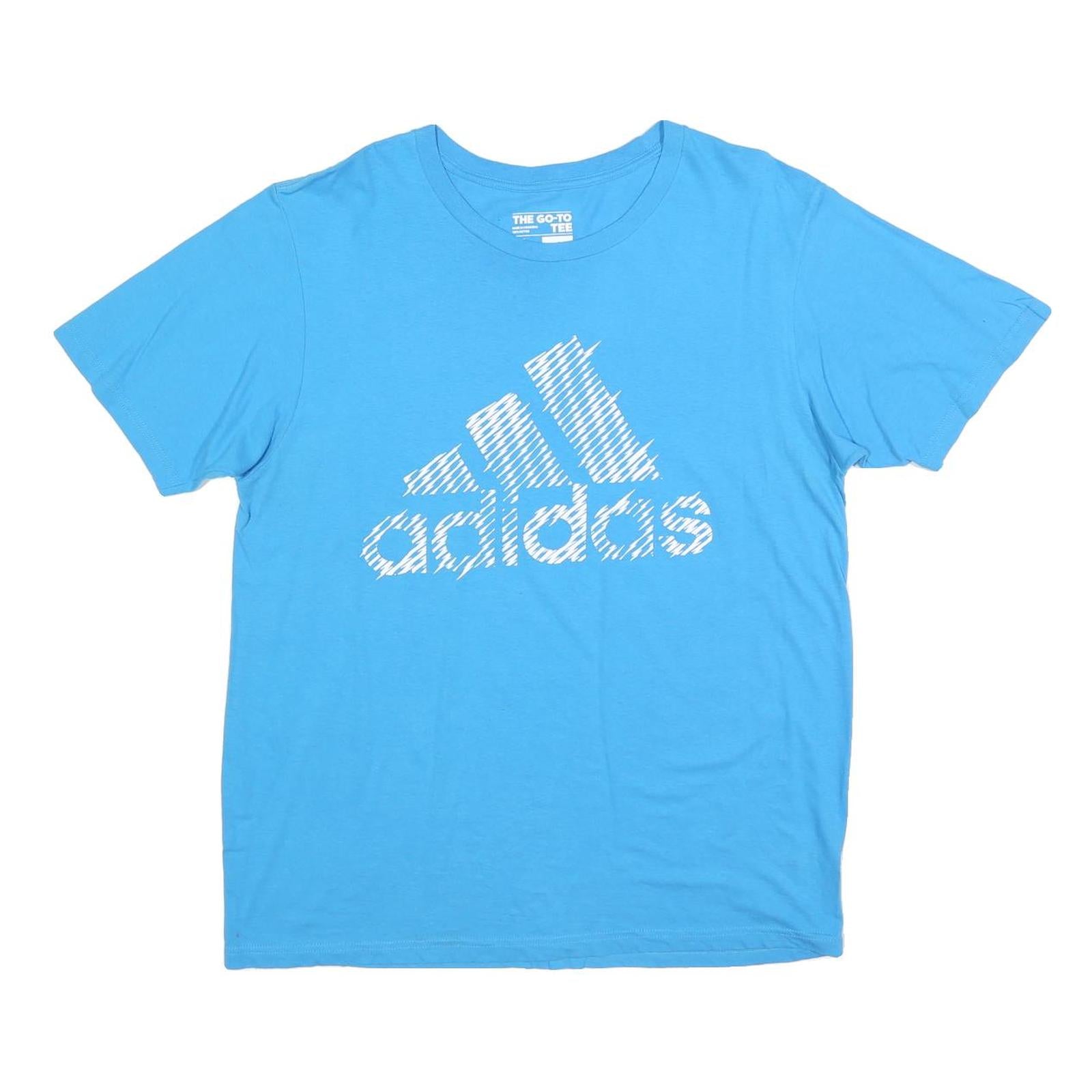 ADIDAS Mens Blue Cotton Blend Graphic T-Shirt L Short Sleeve Crew Neck Casual