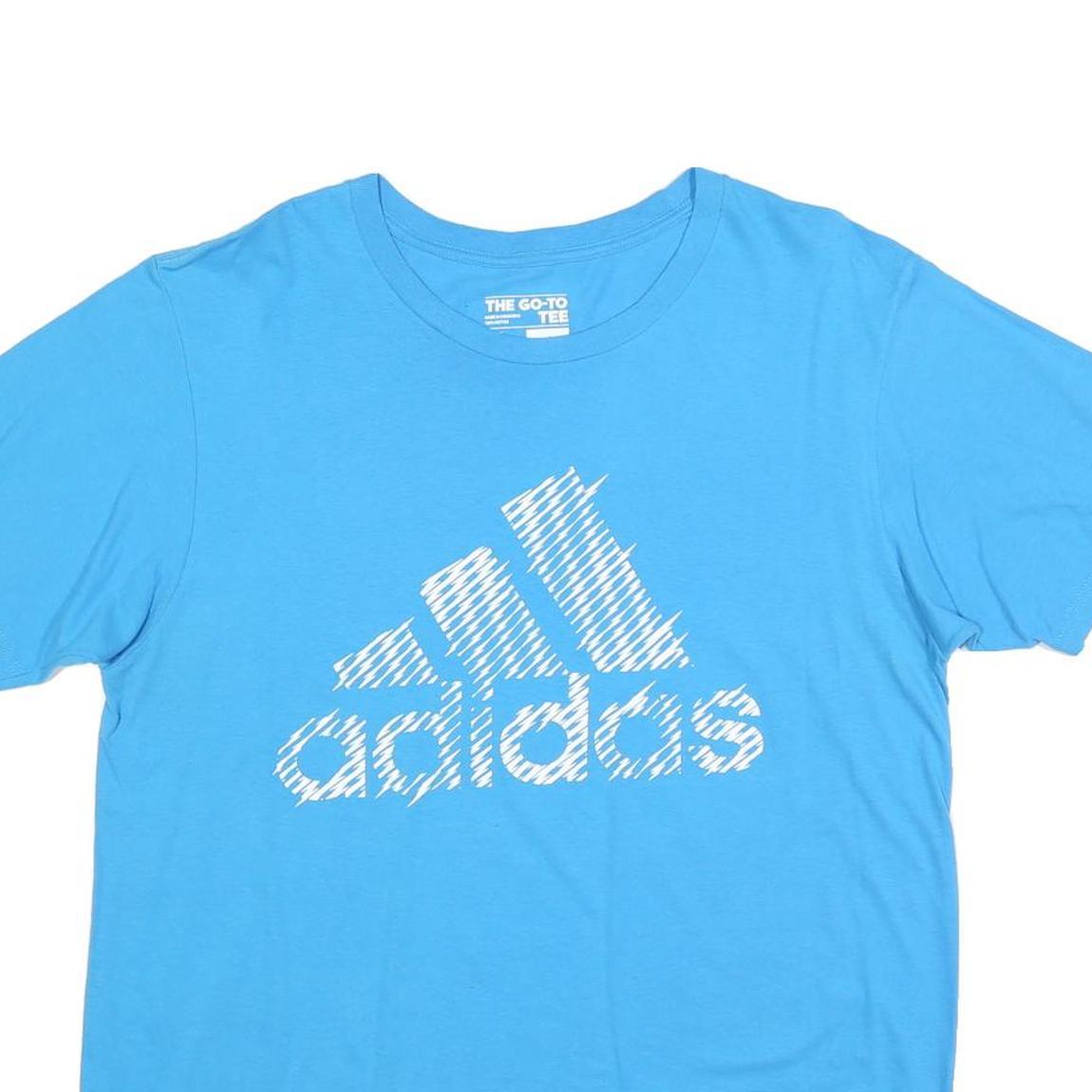 ADIDAS Mens Blue Cotton Blend Graphic T-Shirt L Short Sleeve Crew Neck Casual