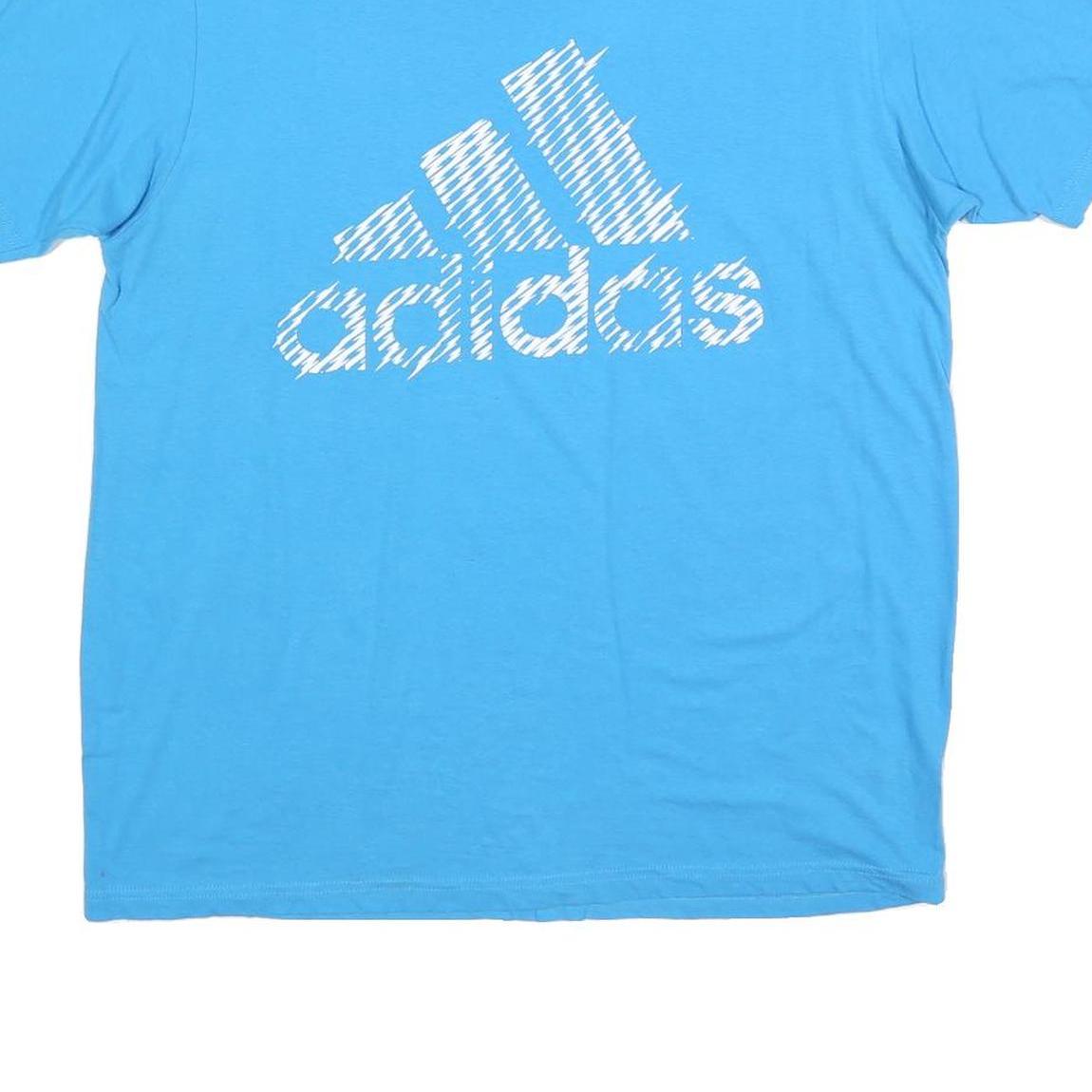ADIDAS Mens Blue Cotton Blend Graphic T-Shirt L Short Sleeve Crew Neck Casual