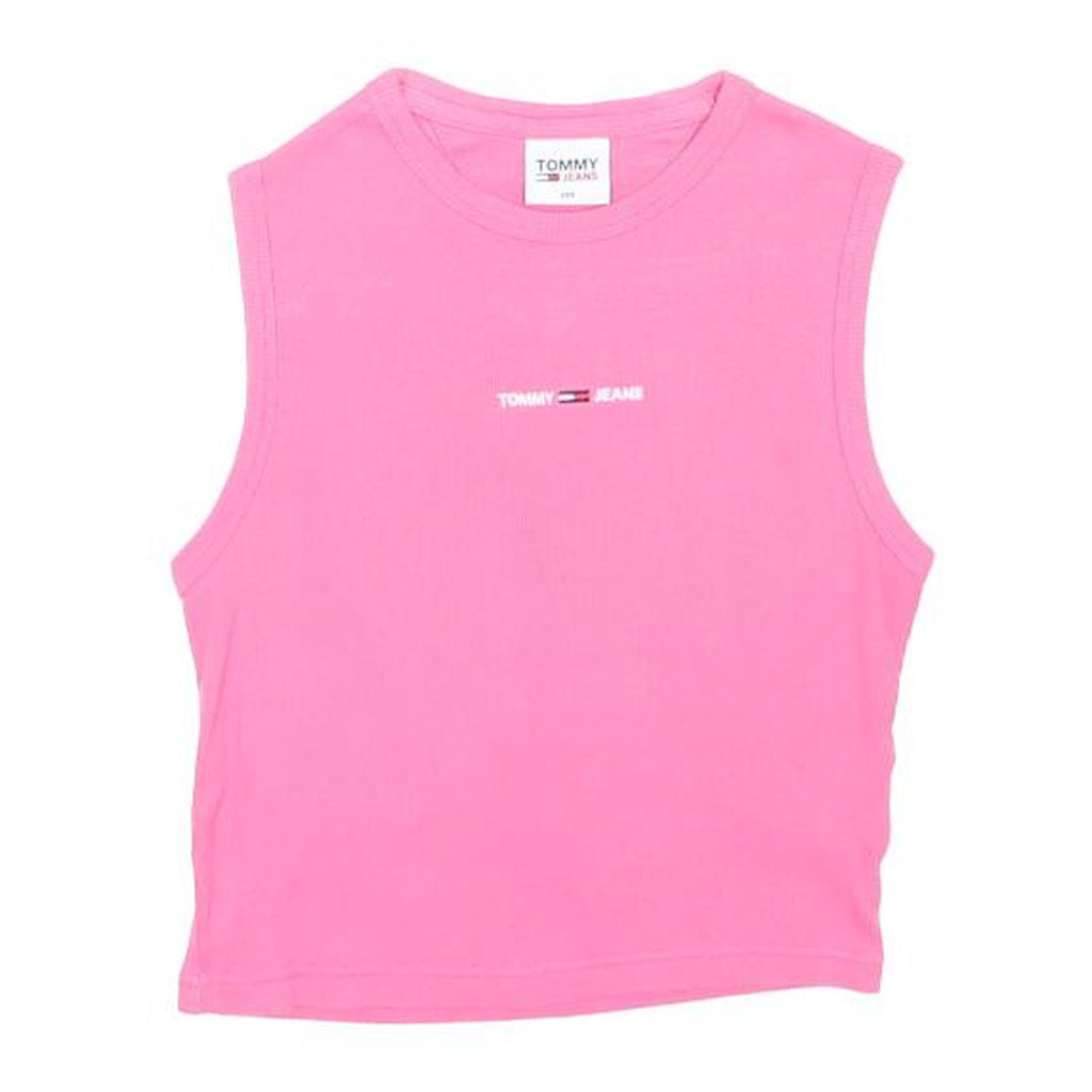 TOMMY JEANS Womens Pink Sleeveless Crew Neck Plain XXS Cotton Blend Top
