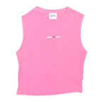 TOMMY JEANS Womens Pink Sleeveless Crew Neck Plain XXS Cotton Blend Top