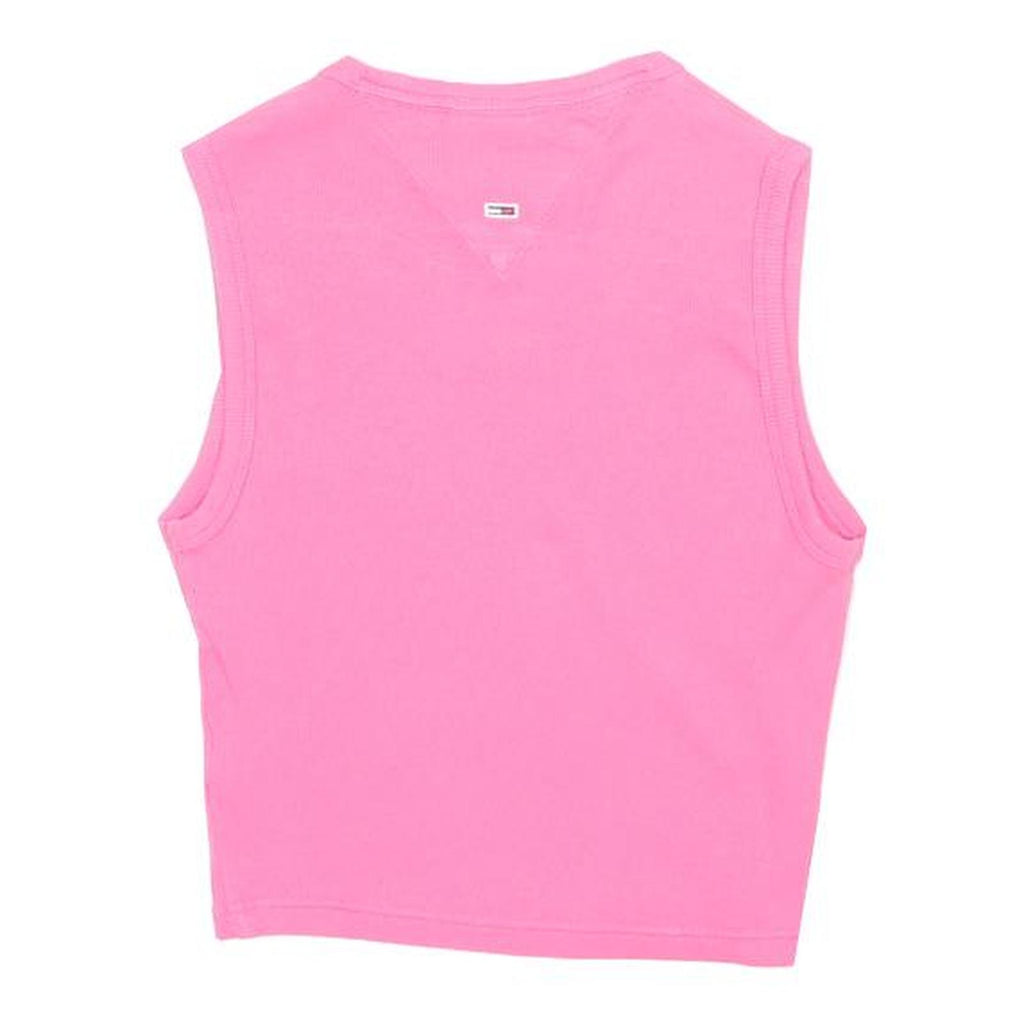 TOMMY JEANS Womens Pink Sleeveless Crew Neck Plain XXS Cotton Blend Top