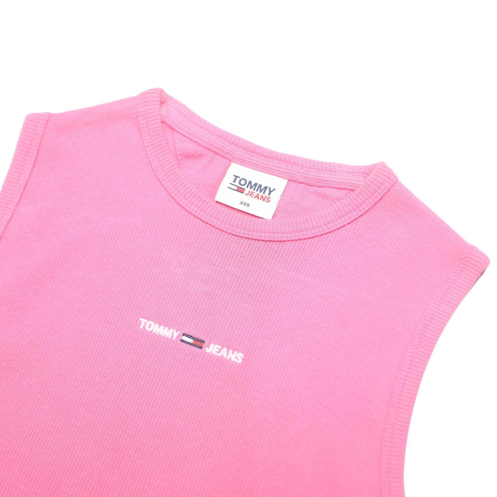 TOMMY JEANS Womens Pink Sleeveless Crew Neck Plain XXS Cotton Blend Top