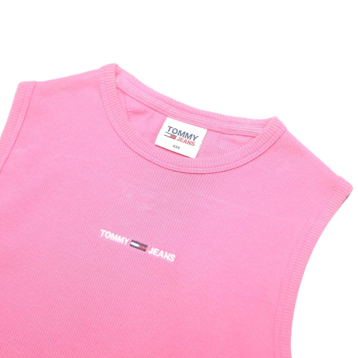 TOMMY JEANS Womens Pink Sleeveless Crew Neck Plain XXS Cotton Blend Top