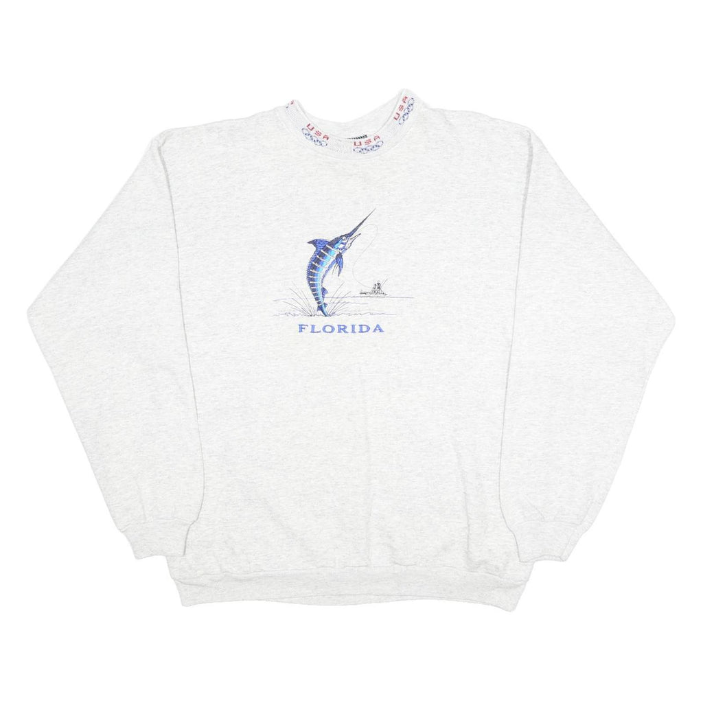 HANES Mens Grey Florida Graphic Crew Neck M Sweatshirt Fishing Design