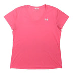 UNDER ARMOUR Womens Pink Short Sleeve V-Neck T-Shirt S Polyester Sports