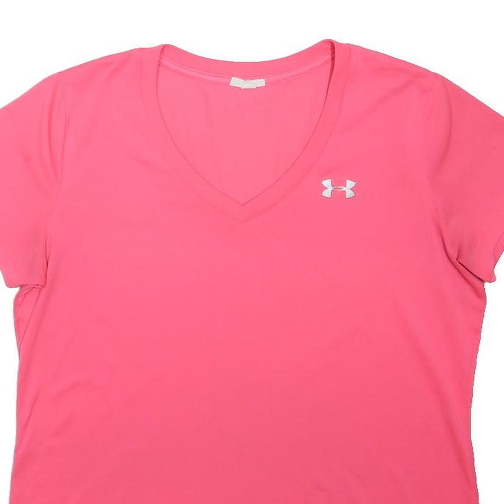 UNDER ARMOUR Womens Pink Short Sleeve V-Neck T-Shirt S Polyester Sports