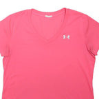 UNDER ARMOUR Womens Pink Short Sleeve V-Neck T-Shirt S Polyester Sports