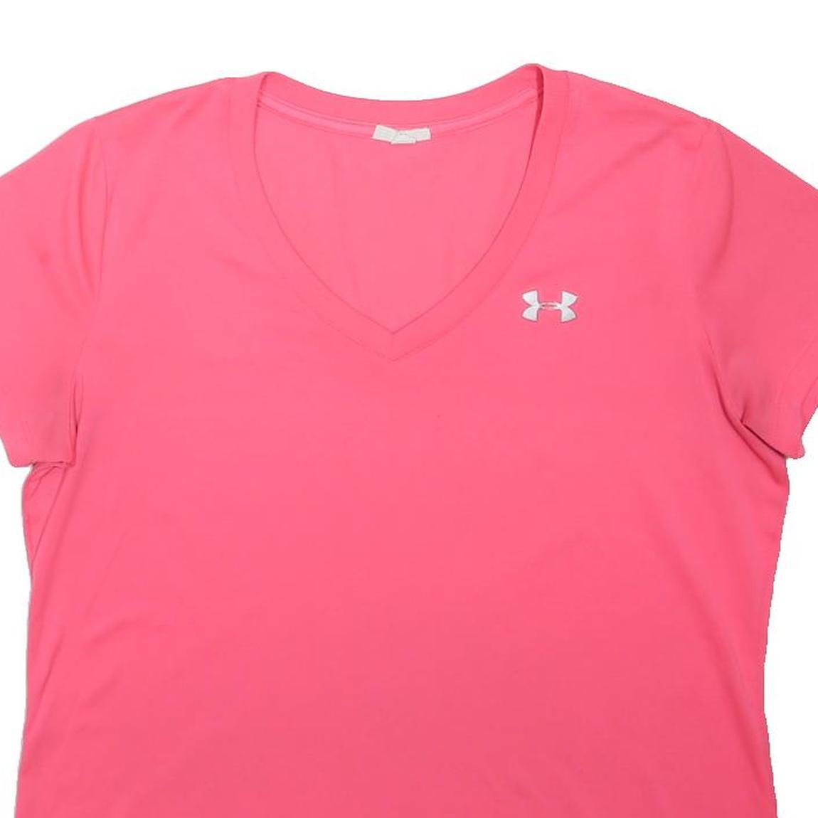 UNDER ARMOUR Womens Pink Short Sleeve V-Neck T-Shirt S Polyester Sports