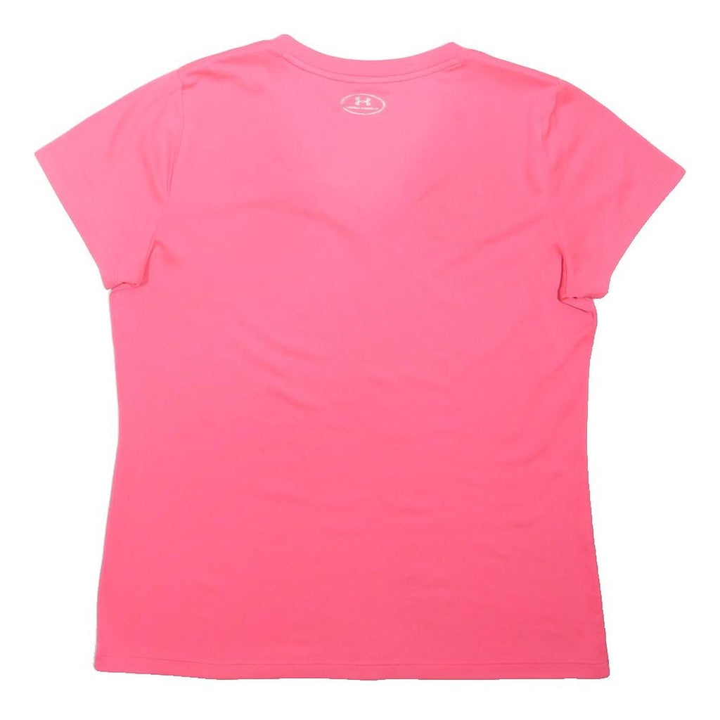 UNDER ARMOUR Womens Pink Short Sleeve V-Neck T-Shirt S Polyester Sports