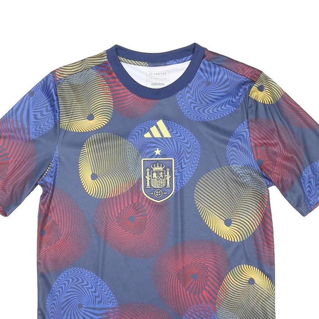 ADIDAS Boys Blue Graphic T-Shirt 15Y Short Sleeve Crew Neck Sports