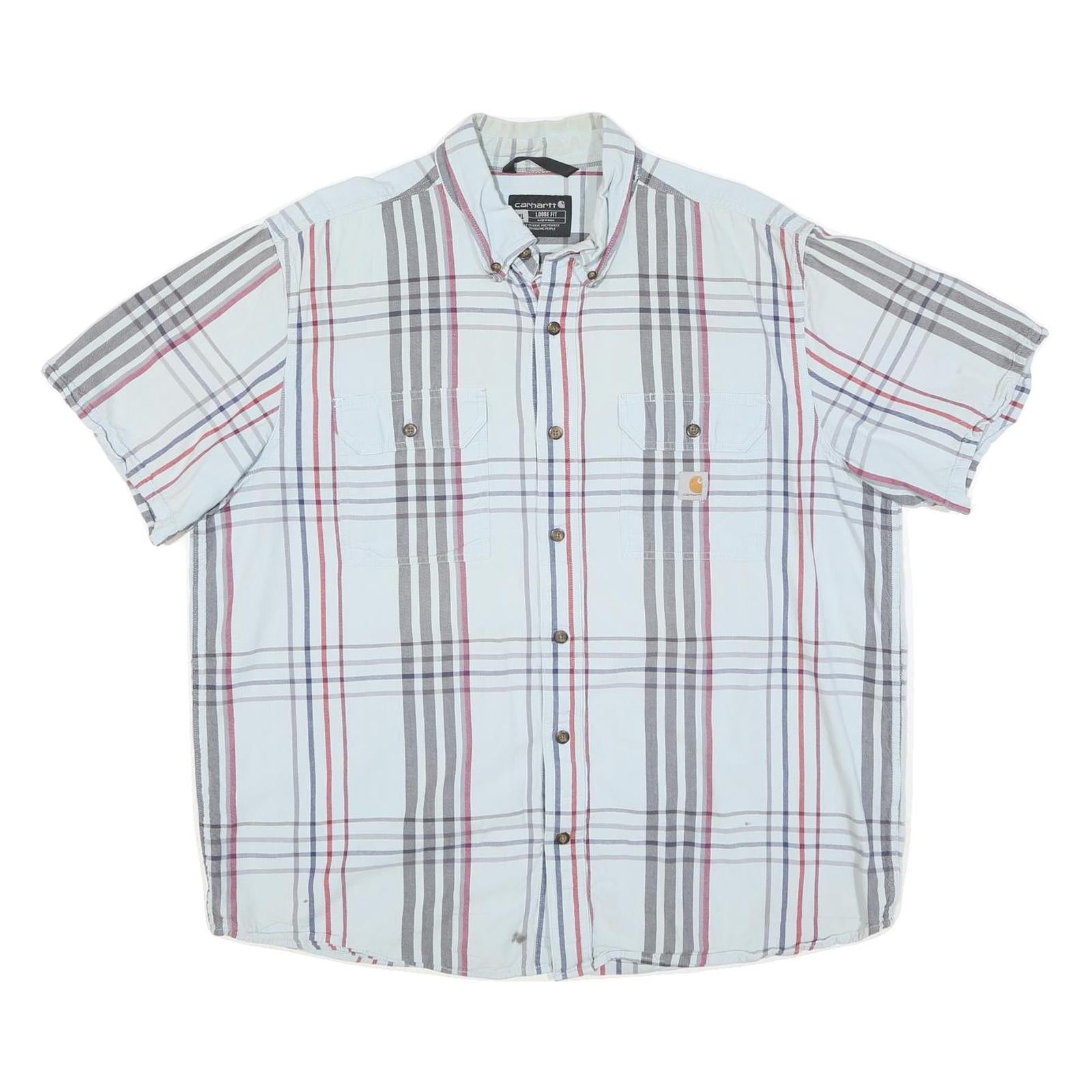 CARHARTT Mens White & Grey Check Shirt XL Casual Cotton Blend Button Down Short