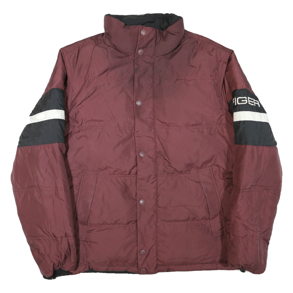 TOMMY HILFIGER Mens Maroon & Black Zip Jacket L Polyester Blend Colourblock