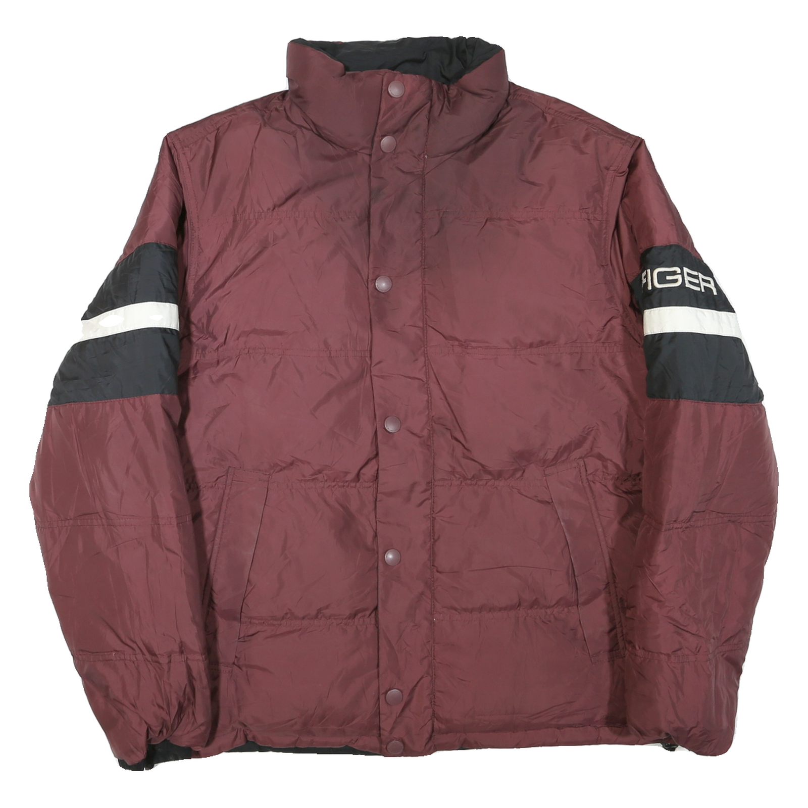 TOMMY HILFIGER Mens Maroon & Black Zip Jacket L Polyester Blend Colourblock
