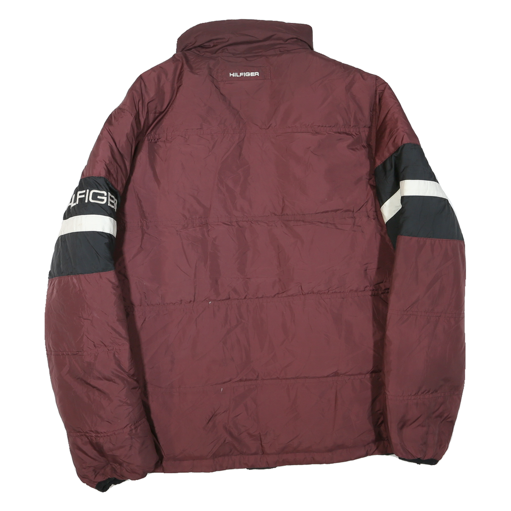 TOMMY HILFIGER Mens Maroon & Black Zip Jacket L Polyester Blend Colourblock