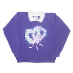MORNING SUN Floral Womens Sweatshirt Purple Collared S