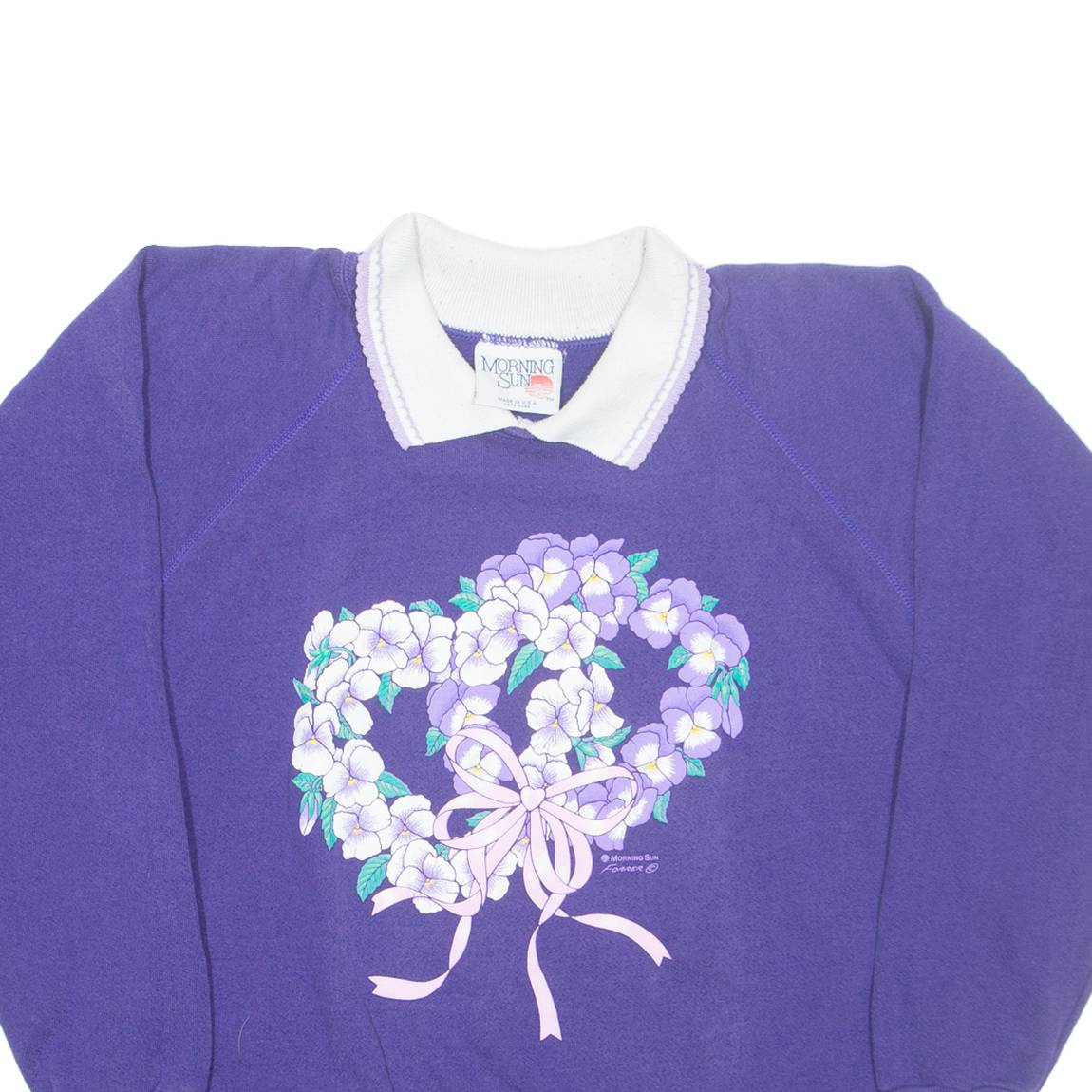 MORNING SUN Floral Womens Sweatshirt Purple Collared S