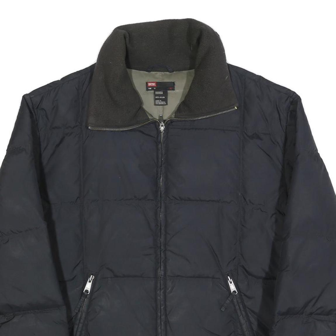 DIESEL Mens Black XL Nylon Quilted Jacket Zip Up Casual Outerwear